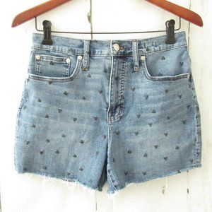 Madewell Jeans Shorts 28 High Waisted Rise Denim Raw Hem Frayed Heart Print